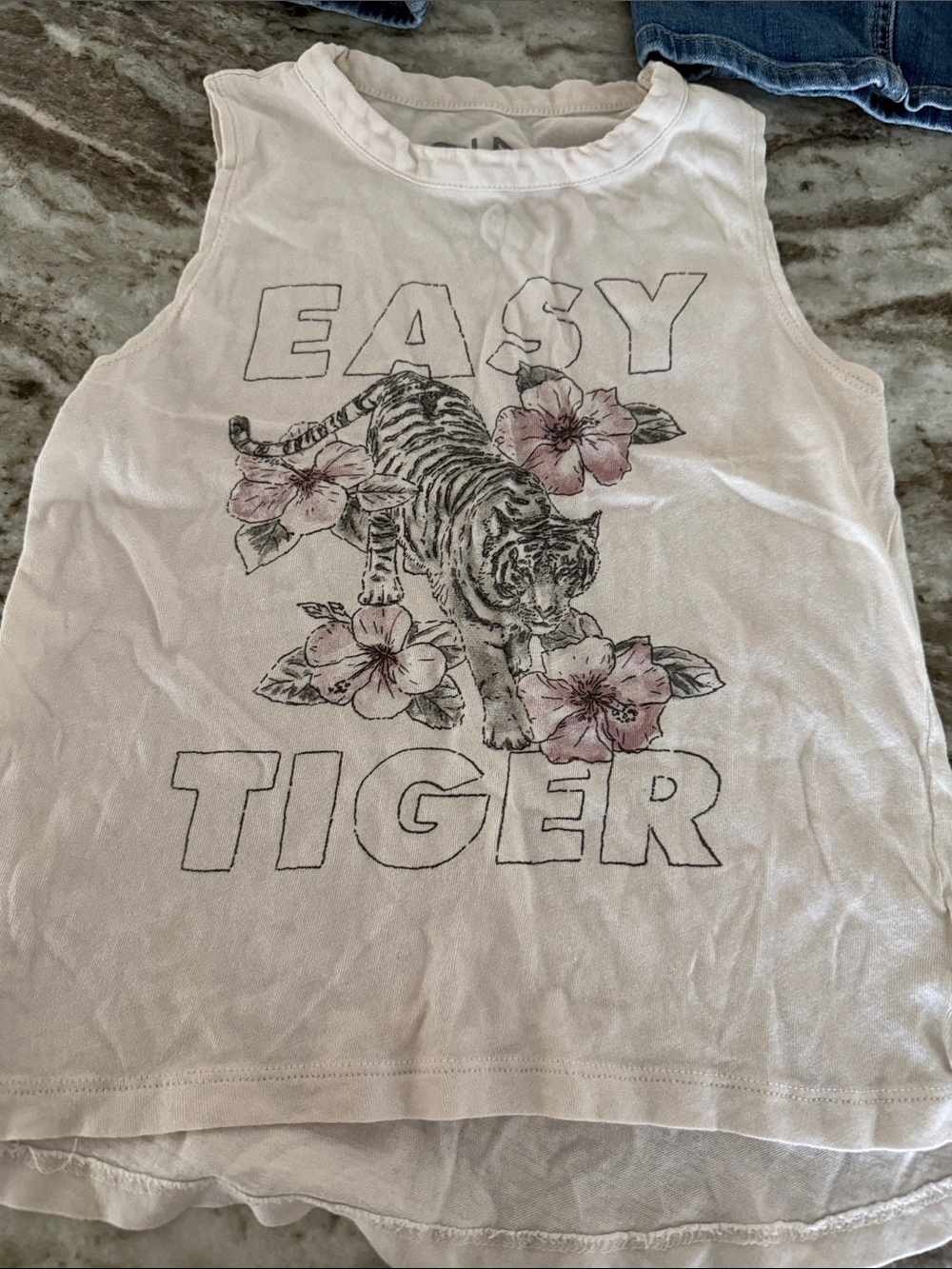 Chaser White Graphic 'Easy Tiger' Tank with Pink Floral Accents